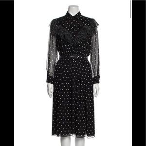 ADAM LIPPES polka dot chiffon navy dress with belt